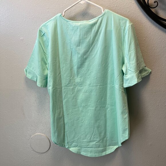 Layerz Clothing Embroidered Top‎ Floral  Tee Ruffle Sleeves Mint Green - Picture 9 of 11